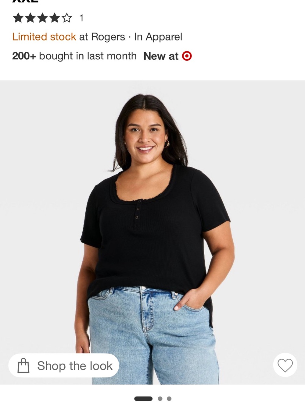 Ava & Viv Black Scoop-Neck Henley Tee with Scallop Trim